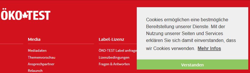 rechtswiedrige Ökotest-Meldung zu Cookies